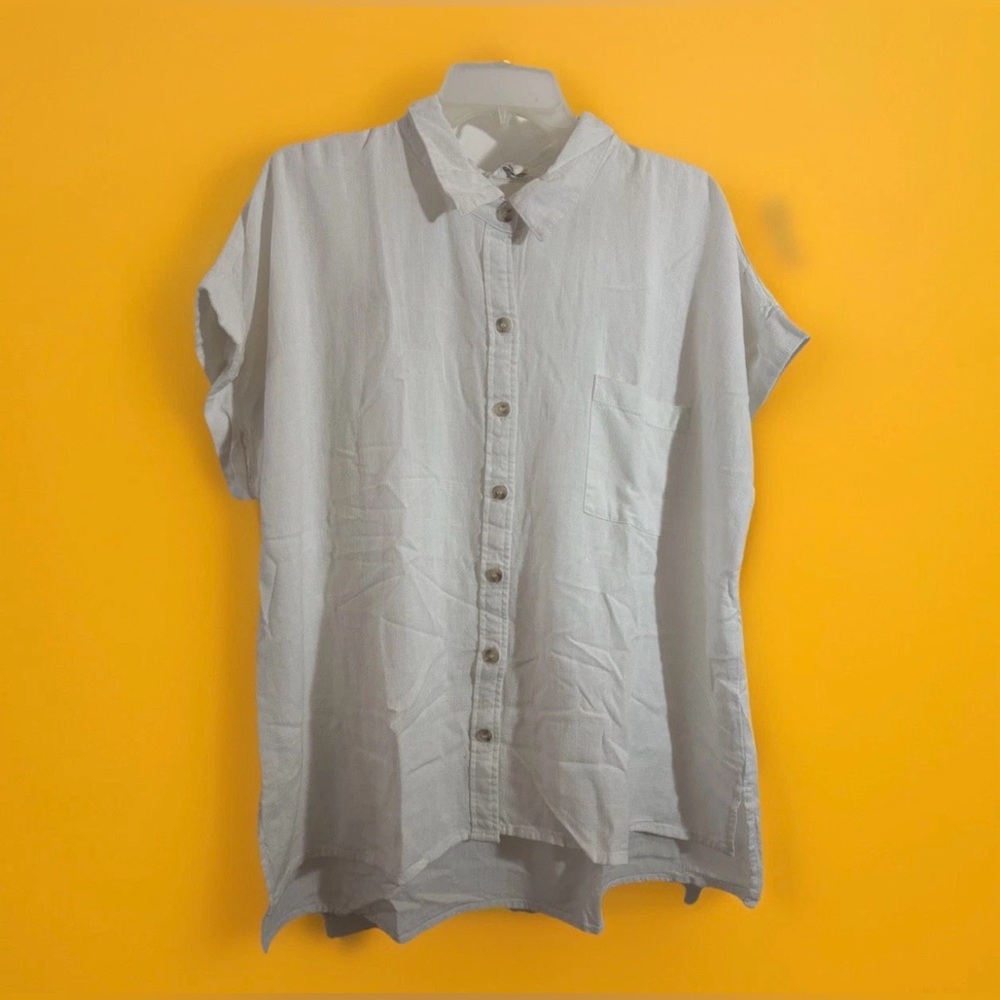 Perch By Blu Pepper Women’s Short Sleeve Button Shirt Top White Cream Plus Sz 2X